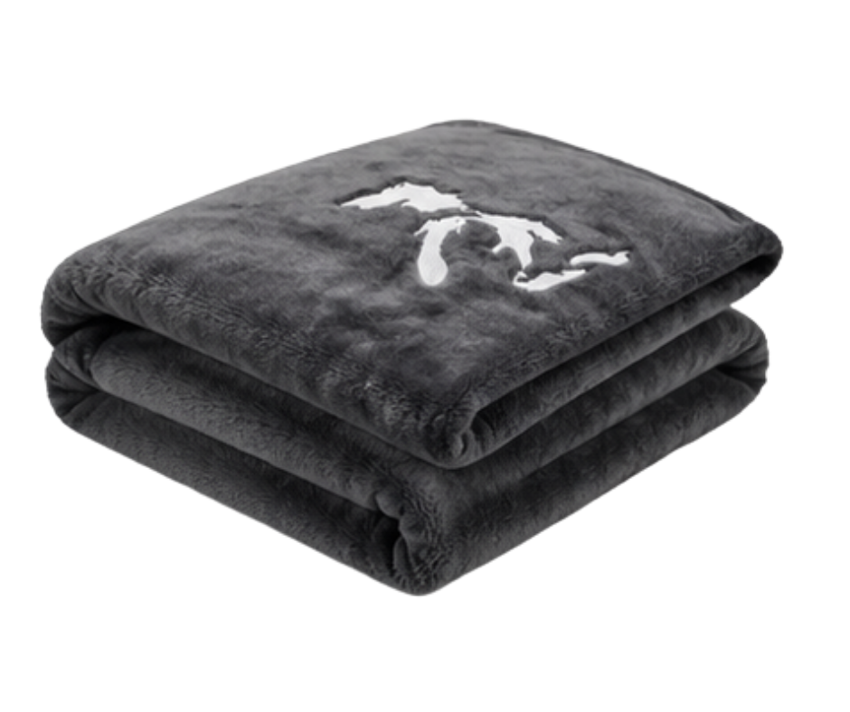 B1: Michigan Great Lakes Embroidered Blanket - Grey