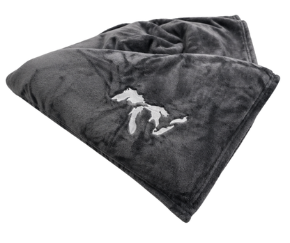 B1: Michigan Great Lakes Embroidered Blanket - Grey