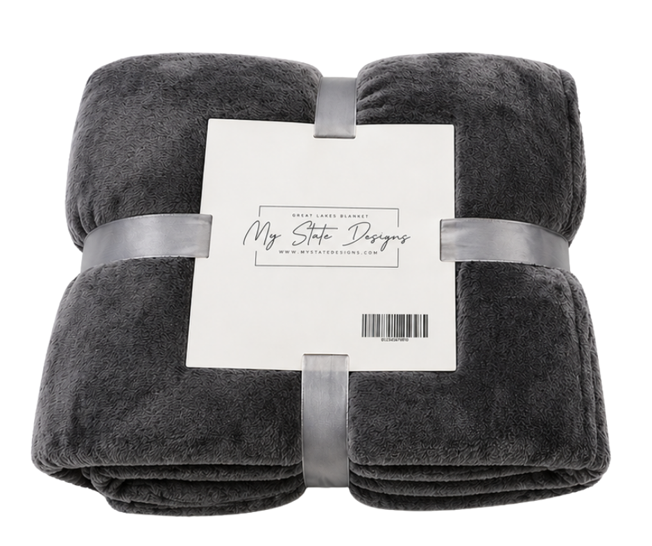 B1: Michigan Great Lakes Embroidered Blanket - Grey