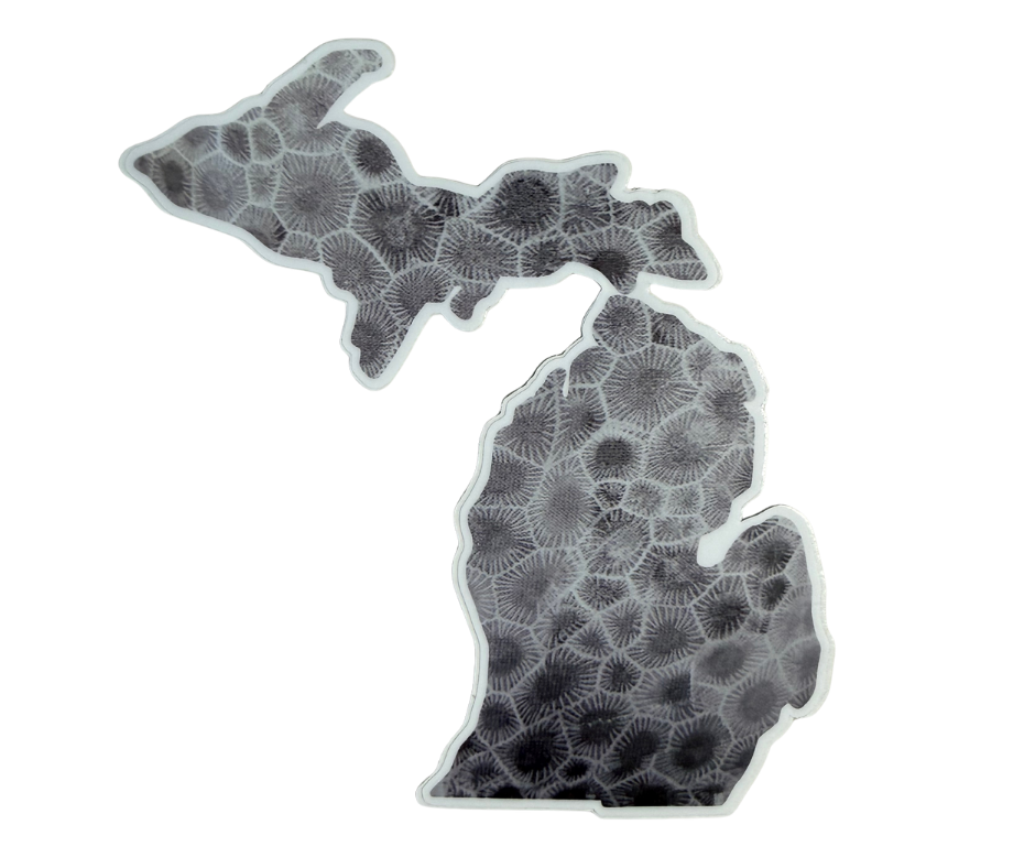 P18: Michigan Map Grey Petoskey Stone Decal