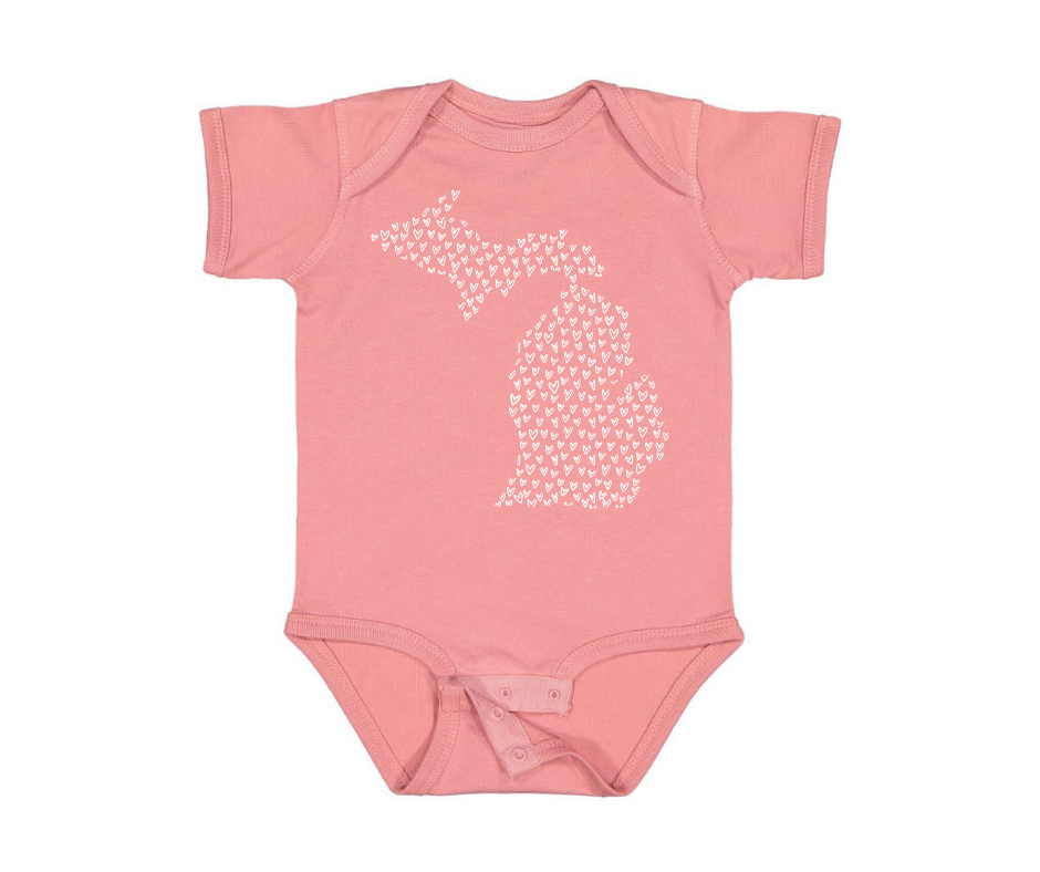 Youth Onesie: Michigan Hearts - Mauve