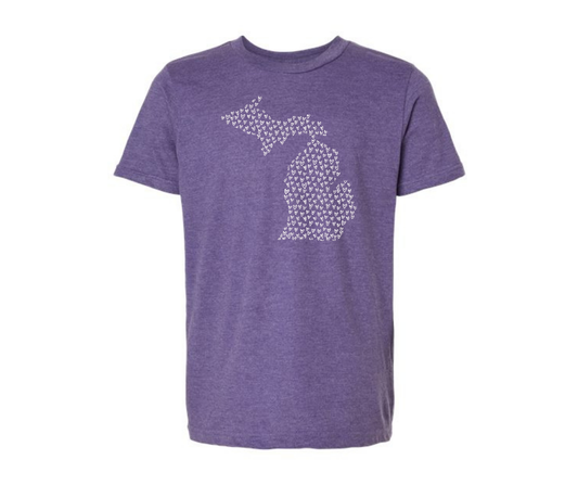 Youth T-Shirt: Michigan Hearts (Heather Purple)
