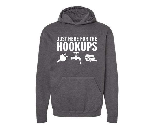 Hoodies: Here For the Hookups (Heather Charcoal)