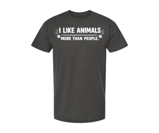 T-Shirt: T140A - I Like Animals More Than People (Charcoal)
