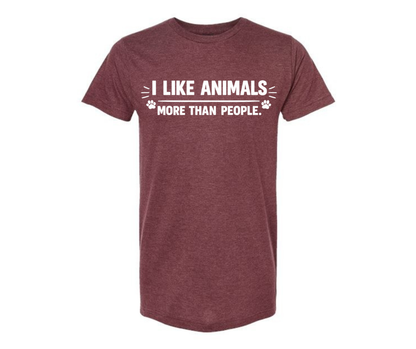T-Shirt: T140B - I Like Animals More Than People (H. Burgundy)