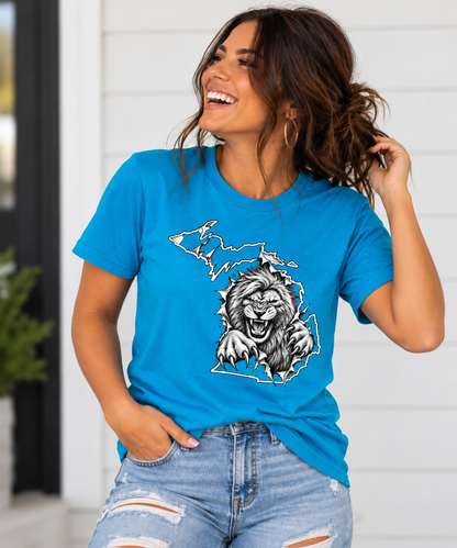 T-Shirt: Michigan Map Lion (Sapphire)