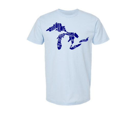 T-Shirt: T100 - Michigan Lake Names (Baby Blue)