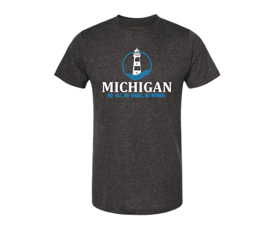 T-Shirt: Michigan Lighthouse (No Salt, No Sharks, No Worries)