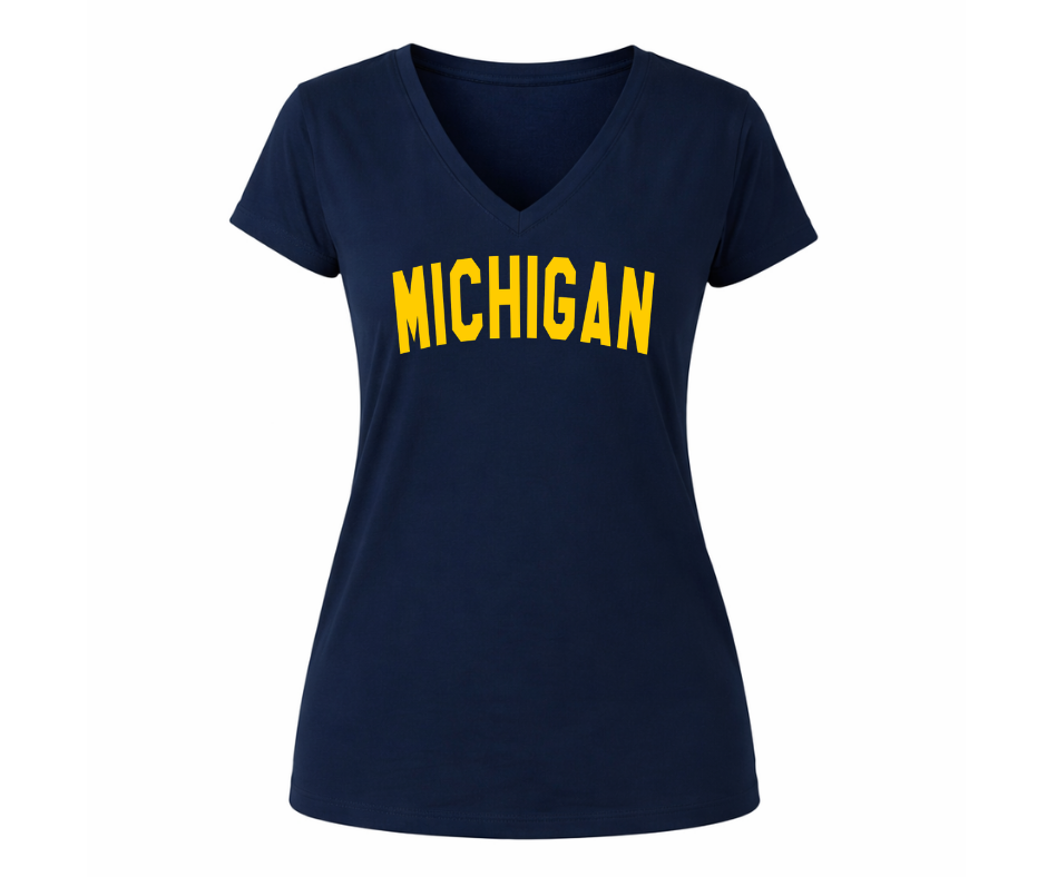 V-Neck: V14 - Michigan Yellow Arch (Navy)