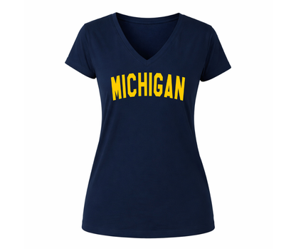 V-Neck: V14 - Michigan Yellow Arch (Navy)