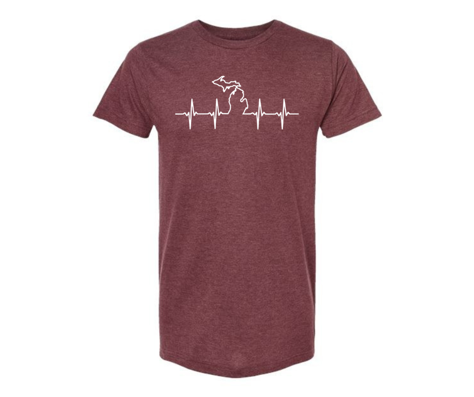 T-Shirt: Michigan Heartbeat (H. Burgundy)