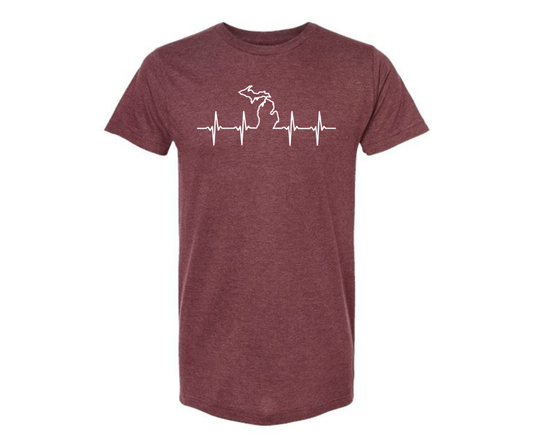 T-Shirt: T35A - Michigan Heartbeat (H. Burgundy)