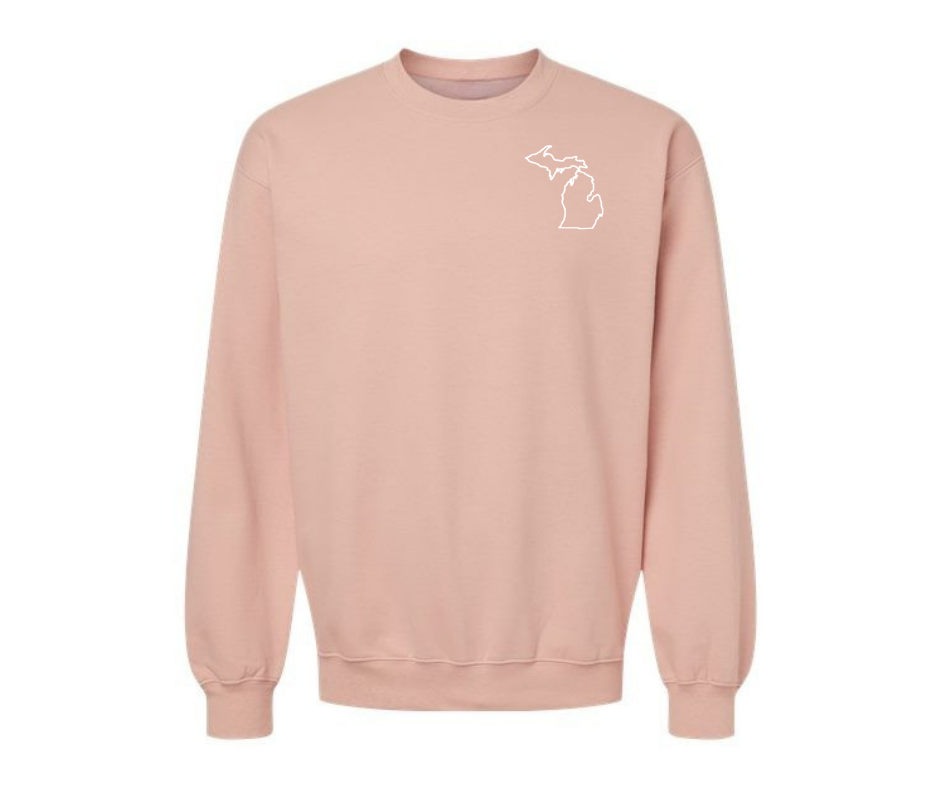 Crewneck: Michigan Left Pocket Outline (Dusty Rose)