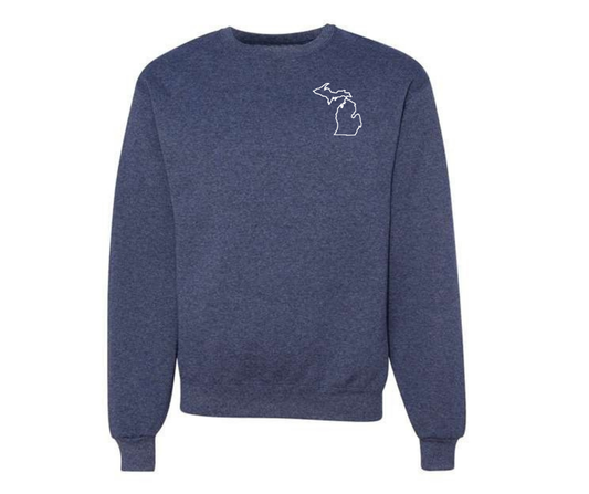 Crewneck: Michigan Left Pocket Outline (Vintage Heather Navy)