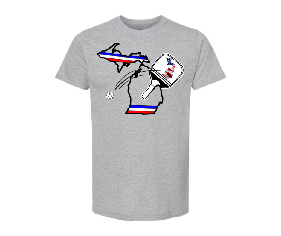 T-Shirt: Michigan Map Pickleball (H. Grey)