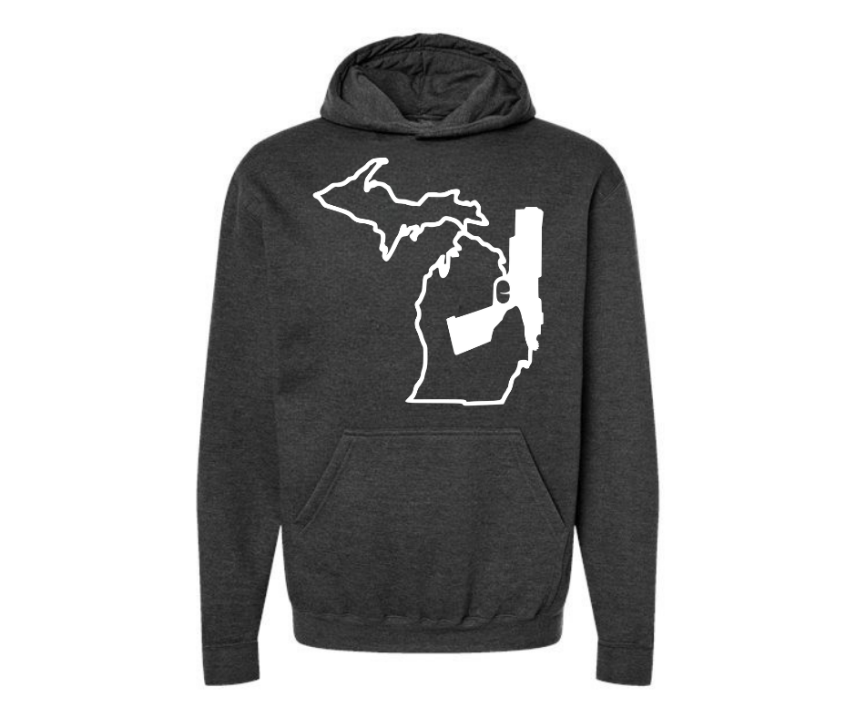 Hoodies: Michigan Map Pistol (H. Graphite)