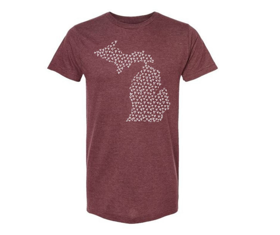 T-Shirt: T2A - Michigan Hearts (H. Burgundy)