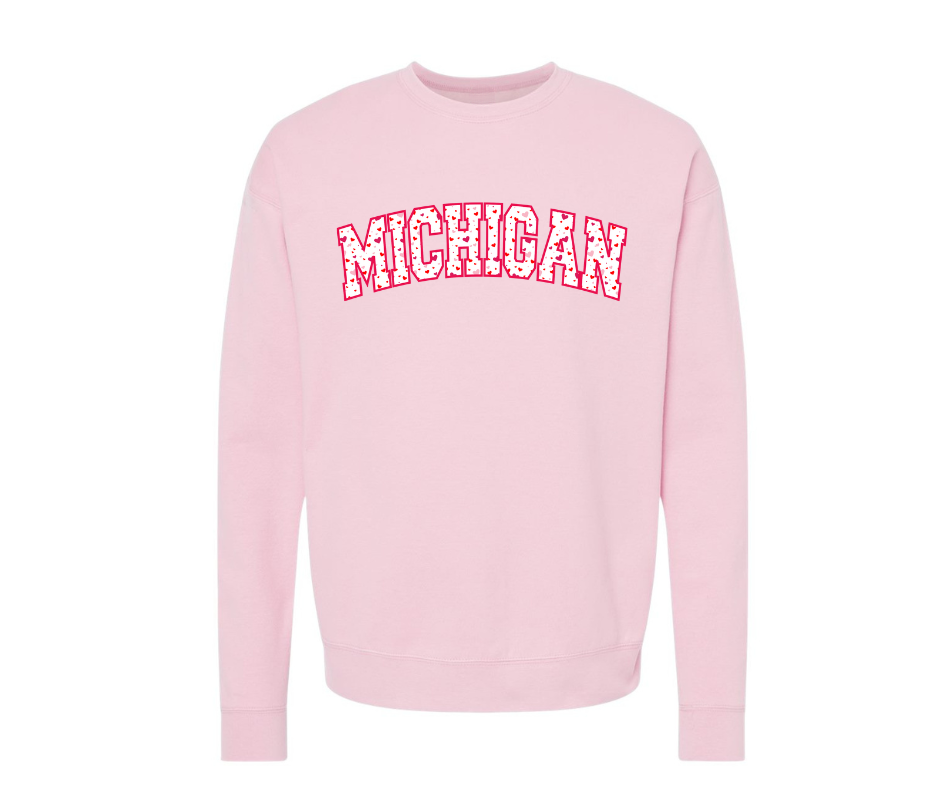 Crewneck: Michigan Hearts Arch (Light Pink)