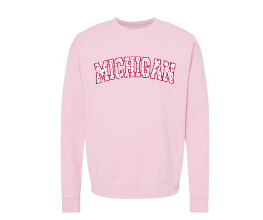 Crewneck: Michigan Hearts Arch (Light Pink)