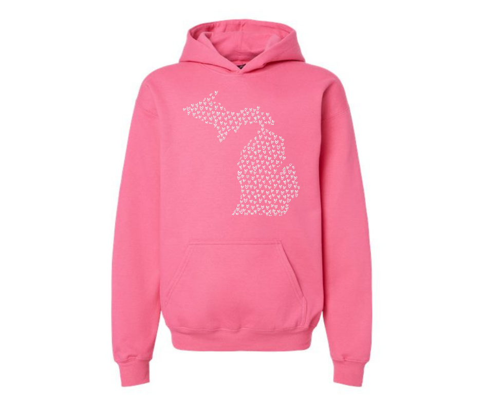 Youth Hoodie: Michigan Hearts (Pink Lemonade)