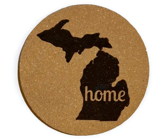 CC-Q: Michigan Map Home Text Cork Coaster
