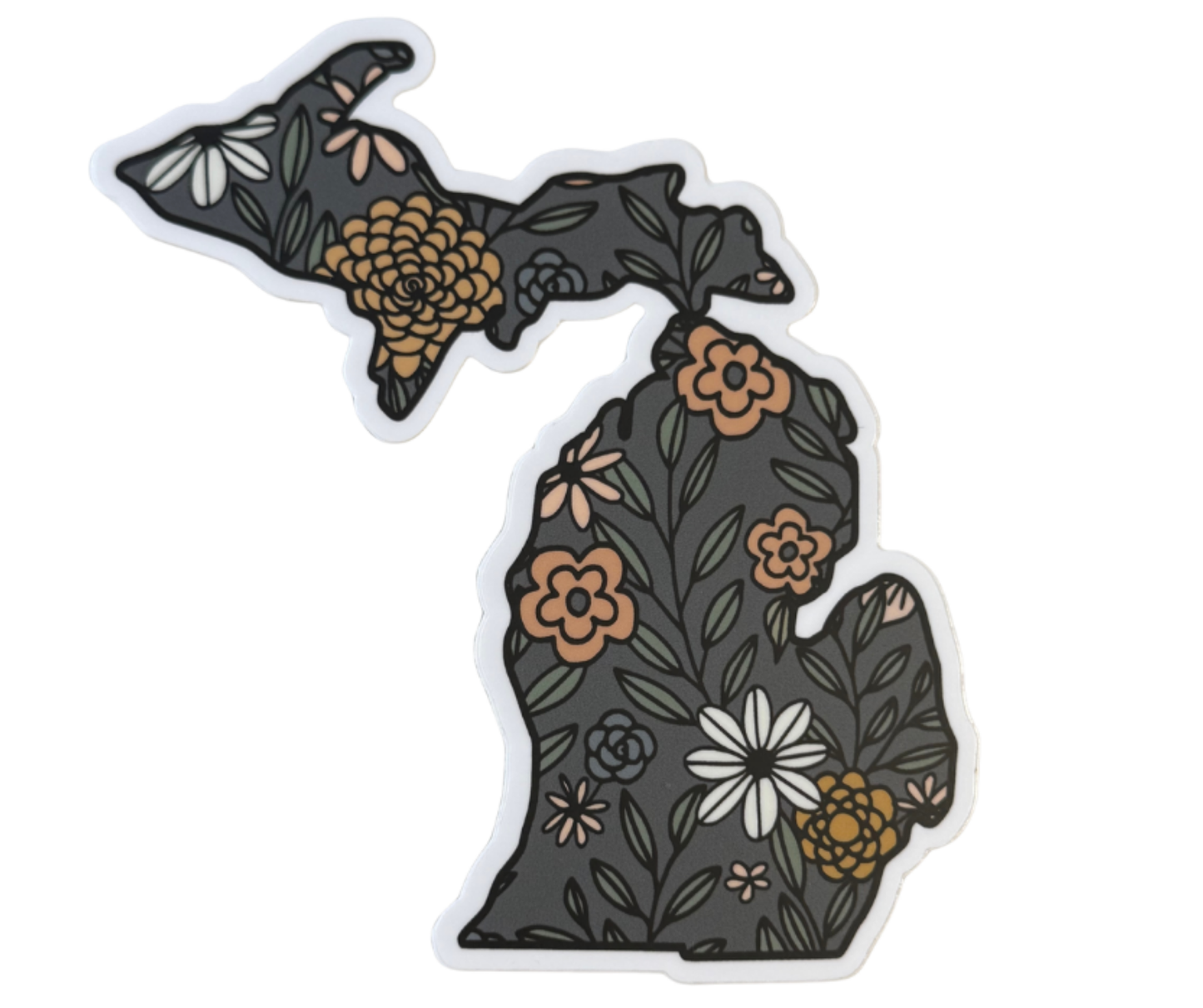 P97: Michigan Map Flowers Decal