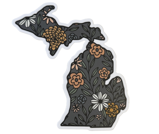 P97: Michigan Map Flowers Decal