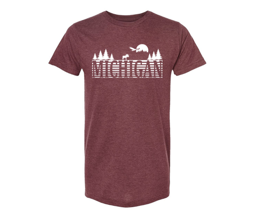 T-Shirt: T13A - Michigan Moose Text (H. Burgundy)