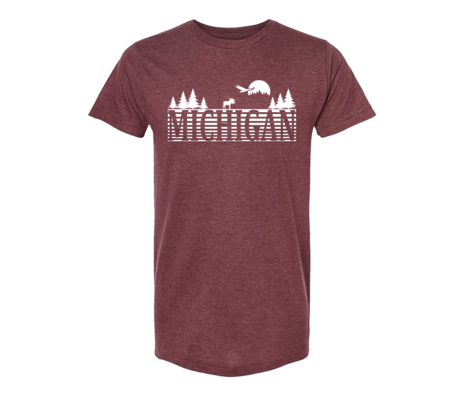 T-Shirt: Michigan Text Moose (H. Burgundry)