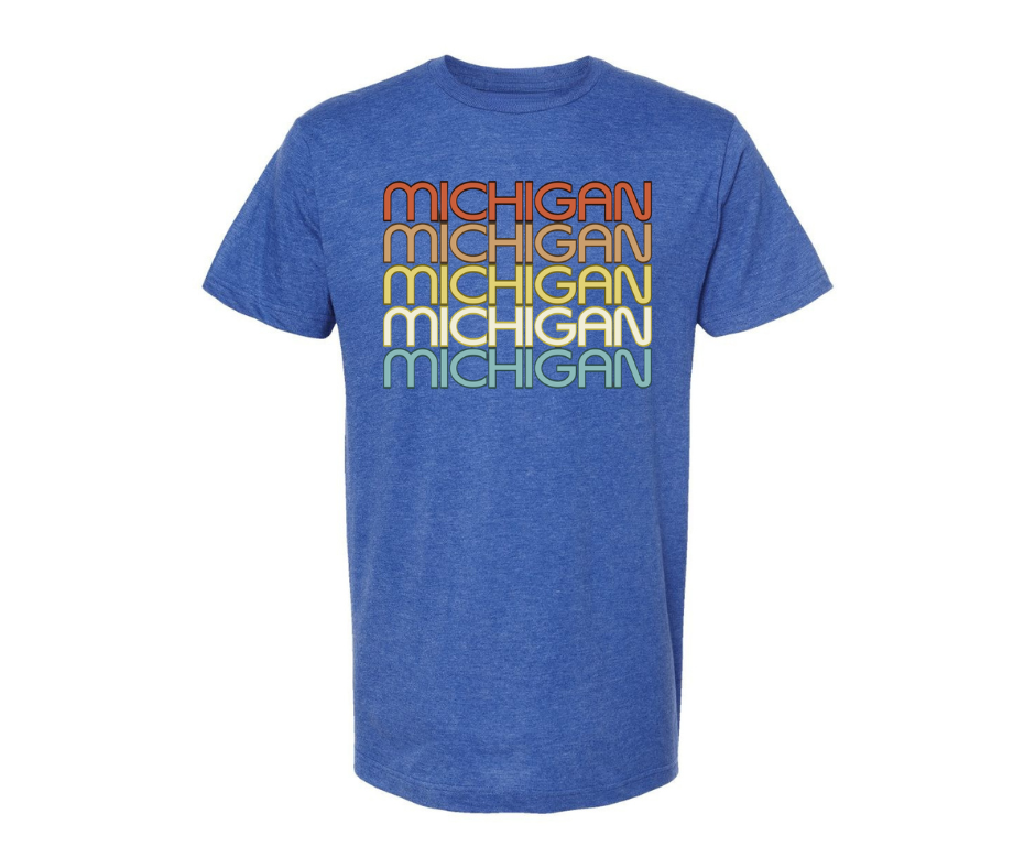 T-Shirt: T54 - Michigan Retro Text (H. Royal Blue)