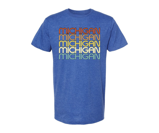 T-Shirt: T54 - Michigan Retro Text (H. Royal Blue)