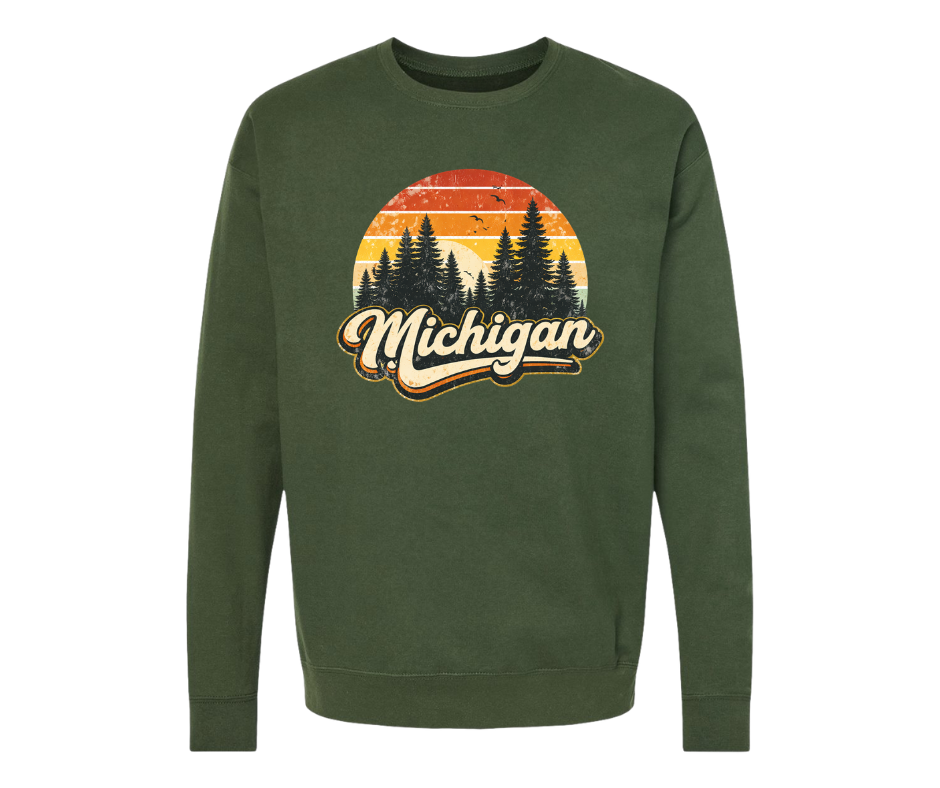 Crewneck: Michigan Retro Woods (Military Green)