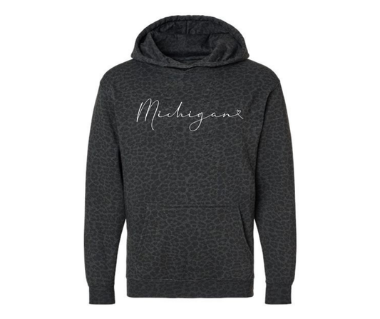 Hoodies: Michigan Script (Black Leopard)