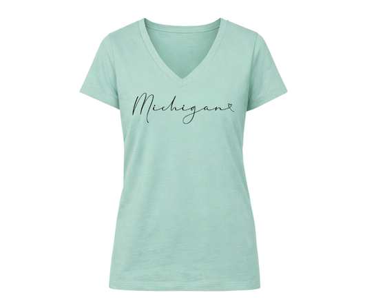 V-Neck: V5C - Michigan Script (Mint)