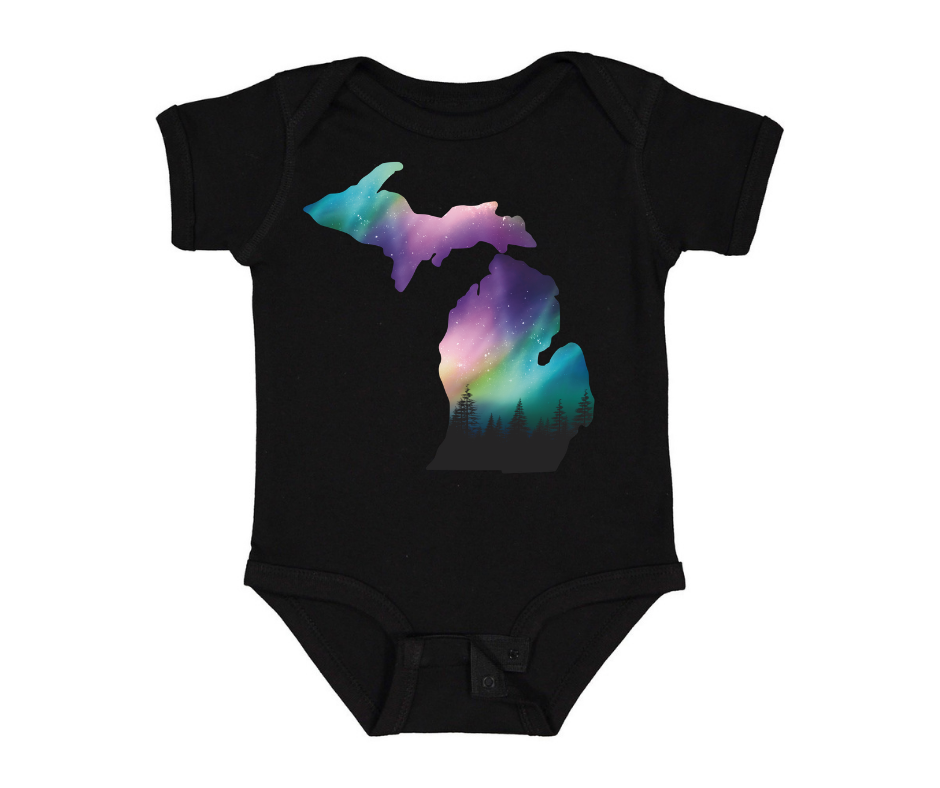 Youth Onesie: Michigan Northern Lights - Black