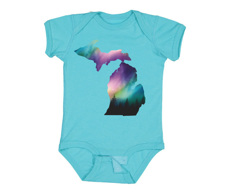 Youth Onesie: Michigan Northern Lights - Caribbean