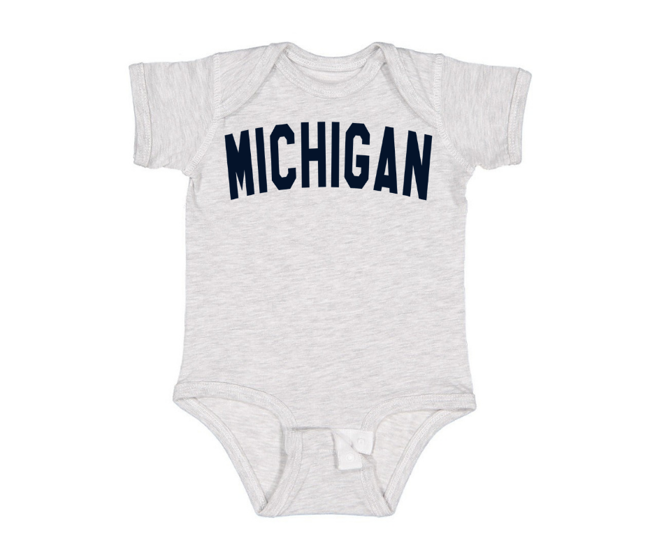 Youth Onesie: Michigan Navy Arch - Ash
