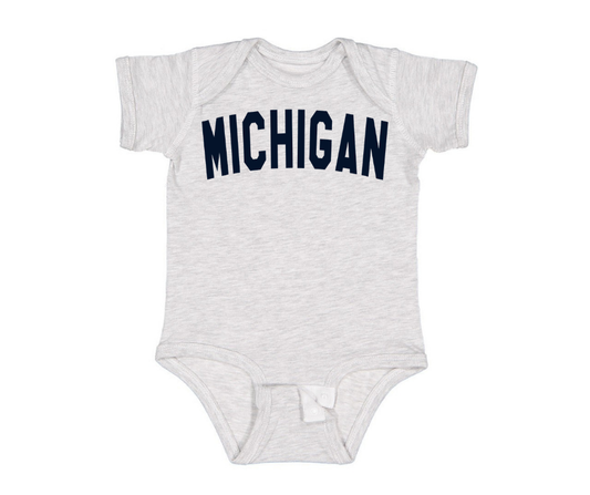 Youth Onesie: Michigan Navy Arch - Ash