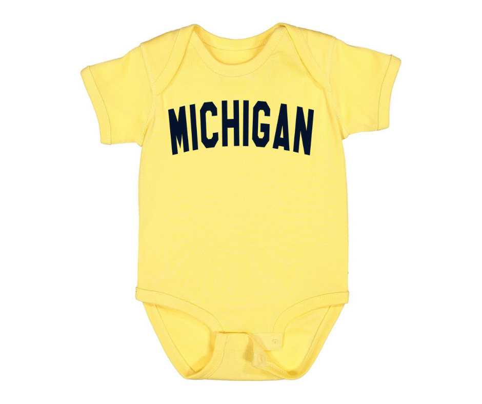 Youth Onesie: Michigan Navy Arch - Butter
