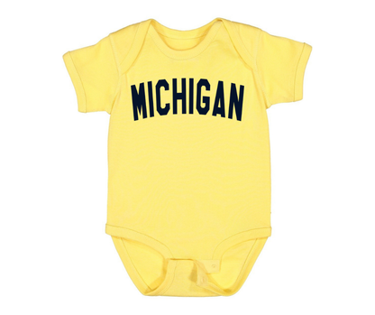 Youth Onesie: Michigan Navy Arch - Butter