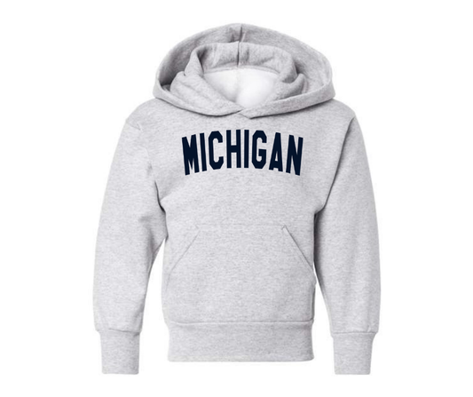 Youth Hoodie: Michigan Navy Arch (Ash)