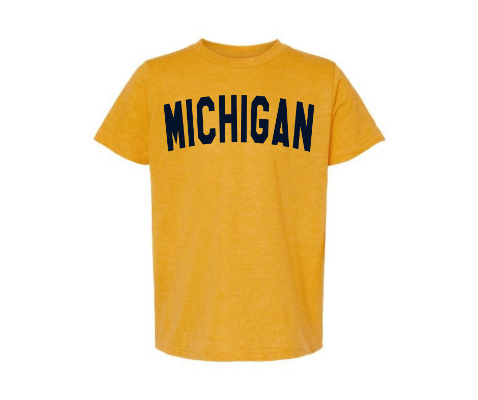 Youth T-Shirt: Navy Arch (Heather Mellow Yellow)