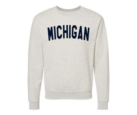 Crewneck: Michigan Navy Arch (Oatmeal Heather)