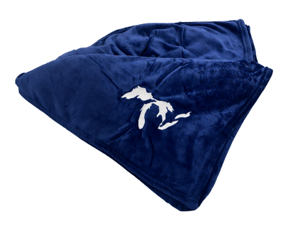 B2: Michigan Great Lakes Embroidered Blanket - Navy