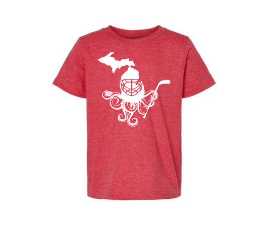 Youth T-Shirt: Redwings Octopus (Heather Red)
