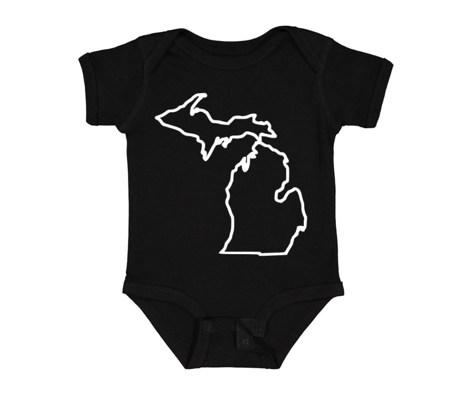 Youth Onesie: Michigan Outline - Black