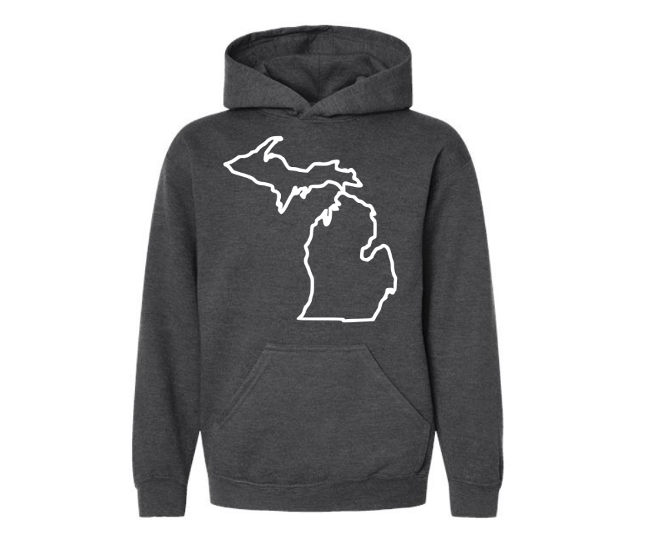 Youth Hoodie: Michigan Outline (Charcoal)