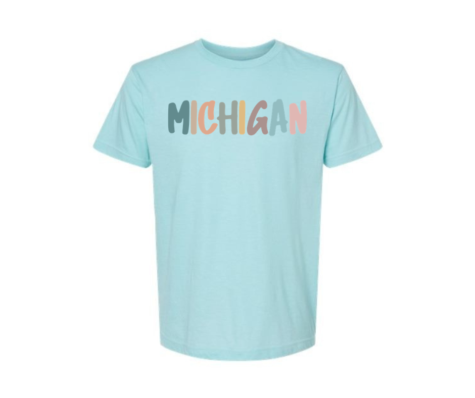 T-Shirt: Michigan Pastel Text (H. Purist Blue)