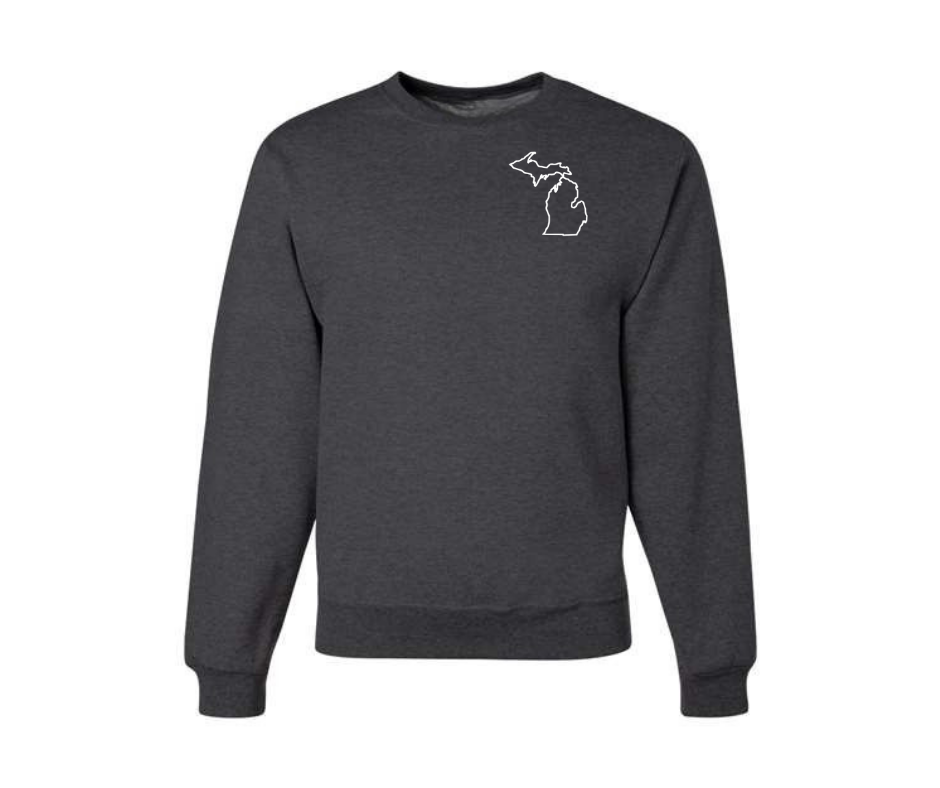Crewneck: Michigan Left Pocket Outline (Black Heather)