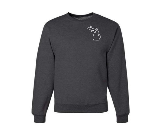 Crewneck: Michigan Left Pocket Outline (Black Heather)